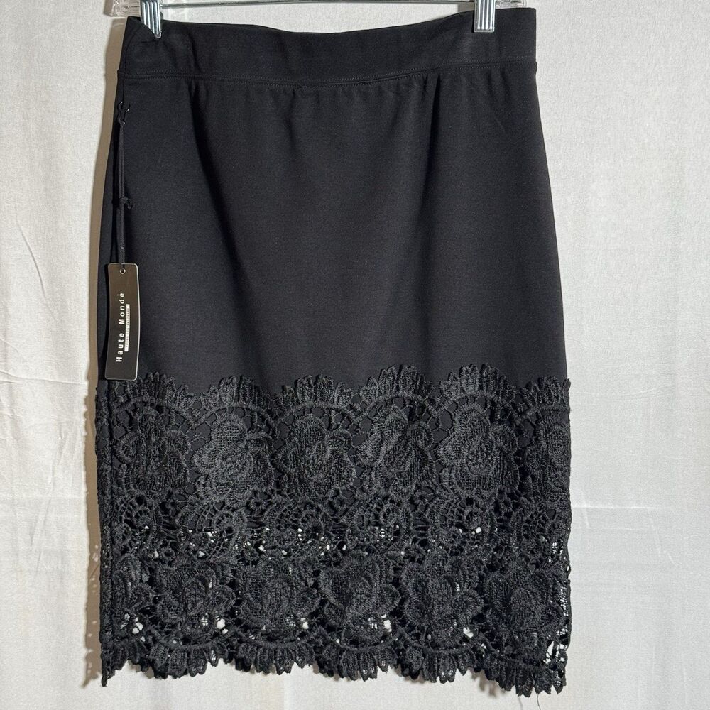 Haute Monde Large Black Lace Hem Pencil Skirt Large NWT Career Elegant Dressy
